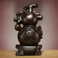 Gourd with Pedestal Traditional Wooden Gourd Solid Wood Wooden Ornament for Tabletop, Living Room, Office