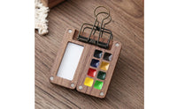 Watercolor Palette with Binder Clip Small Watercolor Palette with Clip Wooden Paint Box for Journalers