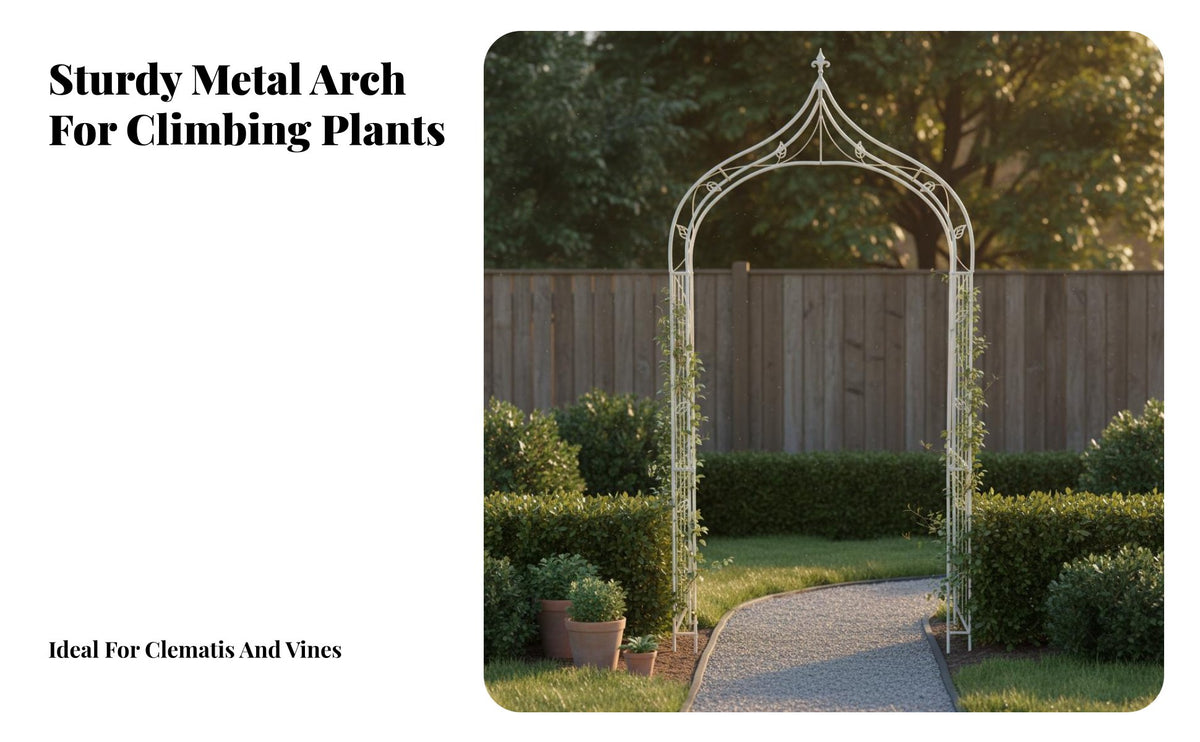 Powder Coated Finish Wrought Iron Garden Arch Weather Resistant Freestanding Climbing Plant Arbor Rustproof Vintage Design Metal Arch Decorative Scrollwork for Gardeners, Homeowners, Event Planners, Patio, Backyard, Yard, Pathway Entrance