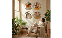 4 Pieces Boho Round Wall Plaque Minimalist Wooden Wall Plaque Decorative Hanging Sign Printed for Living Room, Bedroom
