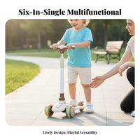 Stable 3-Wheel Design 6-in-1 Convertible Scooter Adjustable Height Convertible Riding Scooter Inertia Steering children's Vehicle Lean-to-Steer for Toddlers, Preschoolers, Parents, Outdoor, Outdoors, Playground, Sidewalk