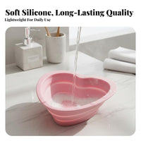 Foldable Design Silicone Makeup Brush Cleaner Portable Heart Shaped Brush Cleaning Bowl Easy to Keep for Women, Travel, Vanity, Bathroom