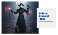 Steampunk Medieval Plague Doctor Costume, Halloween Adult Cosplay, Black Crow Beak Mask