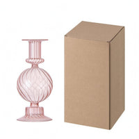 Glossy Finish Spherical Glass Candle Holder Translucent Ribbed Glass Candle Holder Broad Base Home Decor Narrow Top