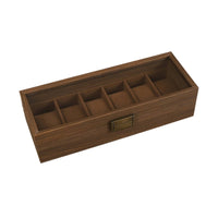Watch Organizer with Glass Lid Wooden Timepiece Organizer Storage Box with Glass Lid Wood-Grain for Collectors, Dresser, Bedside Table, Retail Counter
