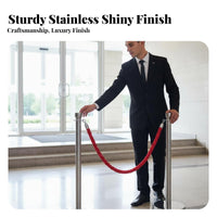 Thickened Stainless Steel Rope Stanchion Non-Slip Rubber Base Stanchion and Rope Set Polished Finish Queue Line Pole Long-Lasting for Hotel Managers, Business Owners, Party Hosts, Hotels, Airports, Grand Openings, Theaters