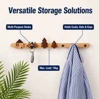 Solid Wood Wall Mounted Coat Rack, Modern Minimalist Coat Hooks, 15kg Capacity Wood Key Hanger for Mudroom, Entryway