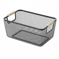 Wire Mesh Carrier with Wooden Handles Easy to Carry Organizer Bin Rust-Resistant