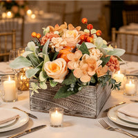 Artificial Flowers in Wooden Box Farmhouse Artificial Flower Arrangement Full