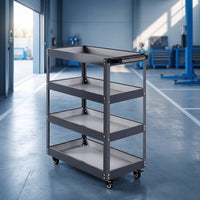 3-Tier Metal Utility Cart with Handle Heavy Duty Rolling Utility Cart Sturdy Long-Lasting for Mechanics, Beauticians, Garage, Workshop, Salon