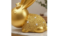 Hare Statues Pair Shiny Look Seated Bunny Figurines Stable Base Golden-Hare Figurines for Cabinet