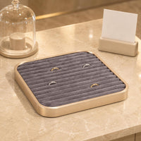 Aluminum Alloy Square Jewelry Display Tray Rounded Corners Striped Jewelry Organizer Tray Polished Shiny Rim Storage