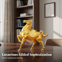 Good Luck Charm Golden Horse Statue Intricate Details Chinese Astrological Horse Ornament for Business Owners, Office Desk, Shop Counter
