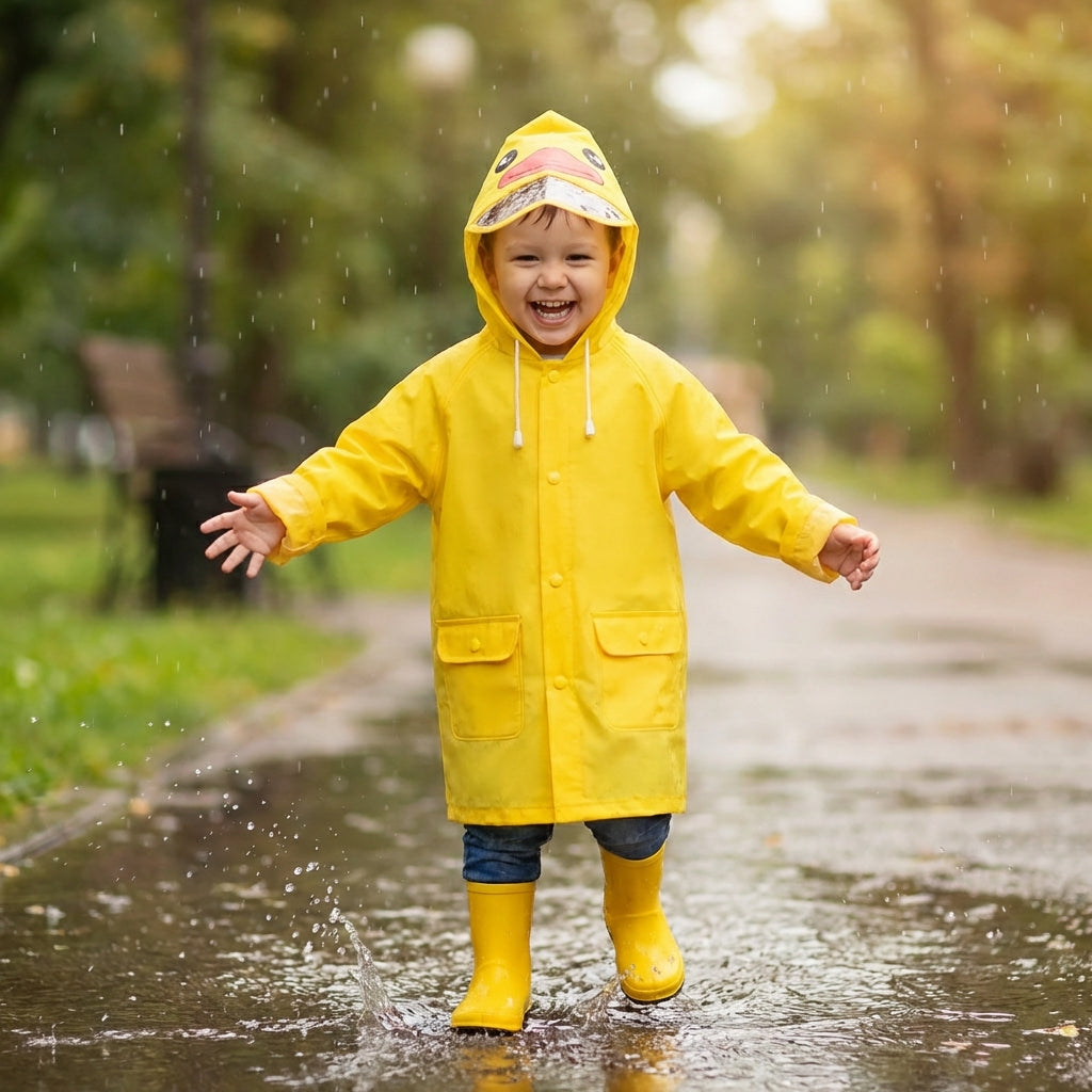 Kids Spacecraft Raincoat Waterproof Kids Duck Raincoat Water Resistant Cartoon Duck Rain Poncho for Preschoolers, Young Children, Outdoor Play