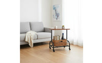 Space-Saving Sofa Side Table on Wheels Safe Rounded Corners Mobile Bedside Table with Storage Waterproof Tabletop 2-Tier Storage Trolley Scratch-Resistant
