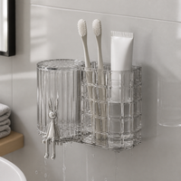 Wall-Mounted Toothbrush Holder with Tumblers, No-Drill Bathroom Organizer