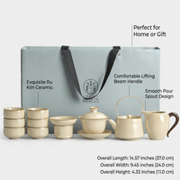 Kung Fu Tea Set for Adults, Ceramic Teapot with Handle and Cups, Traditional Chinese Porcelain with Gift Box