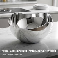 Silver Finish Stainless Steel Sauce Bowl Smooth Surface Wavy Rim Bowl Reflective Stainless Steel Sauce Dish Shallow for Dips, Seasonings, Snacks