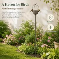 Bird Feeders for Outdoors, Large Metal Bird Feeding Station Stake, 111-140cm Adjustable Height, Distressed Grey Iron for Backyard