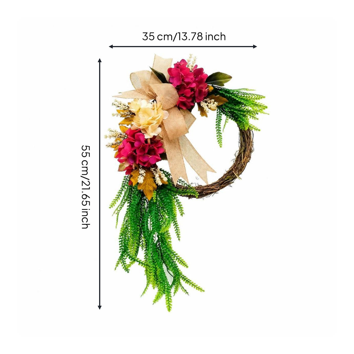 Hydrangea Wreath with Burlap Bow Floral Hydrangea Wreath Natural for Entryway