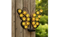 Sun-Powered Wall Light with LED Flowers Cordless Steel Winged Motif Outdoor Light Decorative Lighting for Yard, Fence, Patio