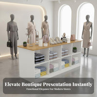 Multifunctional Double-Sided Display Cabinet Heavy Duty Clothing Shop Display Rack Scratch-Resistant Retail Island Table Easy to Clean for Retailers, Homeowners, Boutique, Showroom, Warehouse, Home