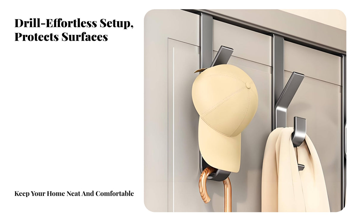 Vertical Door Hook Hanger Drill over the Door Hook Rack No Installation Required Home Storage Solution for Renters, Dorm Room, Entryway, Washroom