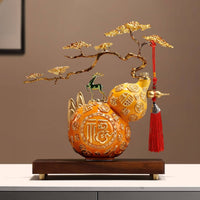 Wood Base Ornament Arched Top Gourd Desktop Decor Feng Shui Decoration