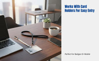 Leather Retractable Card Holder Lanyard, PU Neck Strap with Easy Pull Reel, Modern Minimalist ID Holder for Office, Phone