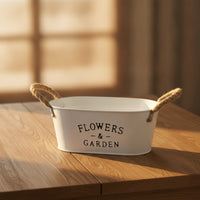 Farmhouse Metal Planter with Rope Handles Tabletop Bucket Planter Lightweight Container Portable for Desk