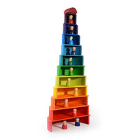 Kids Wooden Rainbow Stacking Blocks 12-Color Arch Building Set Educational Toy for Toddlers 3-10 Years Old