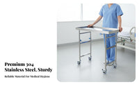 Stainless Steel Mayo Stand Resistant Rolling Instrument Table 360-Degree Rotating Casters Adjustable Medical Tray Stand for Doctors, Medical Facility