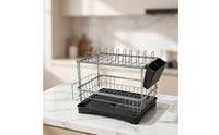 2-Tier Dish Drying Rack Double-Layer Dish Rack with Drainboard Rust-Resistant Organizer Easy to Clean for Apartment