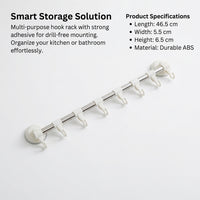 Students' Multi-Hook Rack for Dorm and Home Organization, Traceless Organizer Hooks for Secure Storage, No-Drill Kitchen Towel