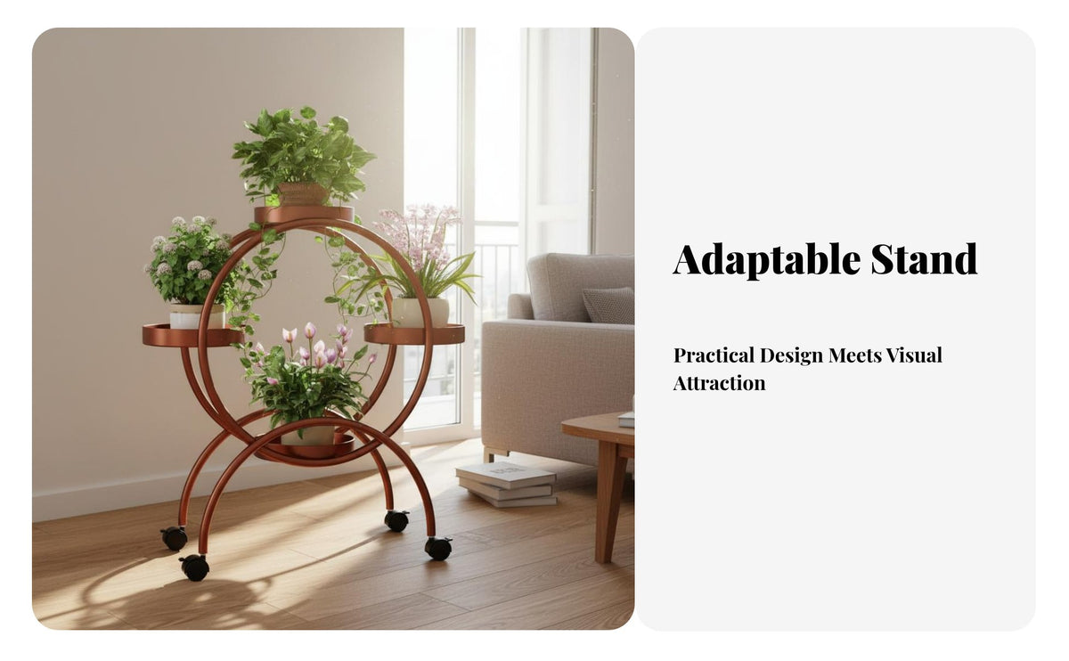 Movable with Wheels Multi-Tier Plant Stand Large Capacity Multi-Layer Planter Rack Decorative Rolling Plant Shelf Easy Installation for Balcony, Living Room, Indoor, Patio