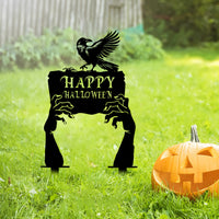 Halloween Witch Cat Iron Garden Stake Decoration Set