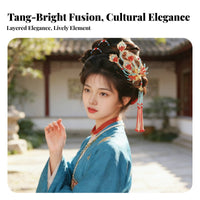 Tang Time Design Headdress Intricate Beadwork Mythical Avian Tassel Hair Crown Mythical Avian Hair Crown Set Elegant