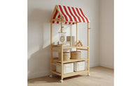Solid Wood Wooden Book and Toy Display Child-Friendly Design Pretend Play Market Stand Encourages Tidying Market Stall Toy Shelf Develops Creativity for Toddlers, Playroom, Nursery