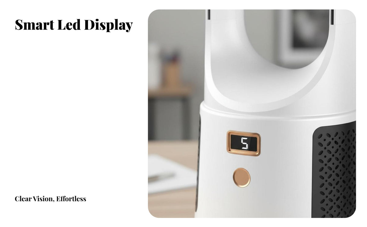LED Digital Display Bladeless Desk Fan Adjustable Speed Bladeless Fan Easy to Clean for Students, Pet Owners, Bedroom, Dorm Room
