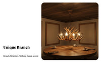 Branch Chandelier Vintage Design Rustic Deer Branch Chandelier Adjustable Chain Deer Branch Light Fixture for Restaurant Owners, Dining Room, Cafe