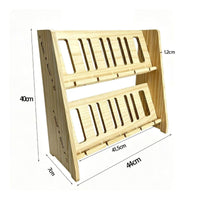 Natural Wood Finish Two-Tier Phone Stand Freestanding Slatted Phone Stand Organized Storage Desk Accessory Unobstructed Design