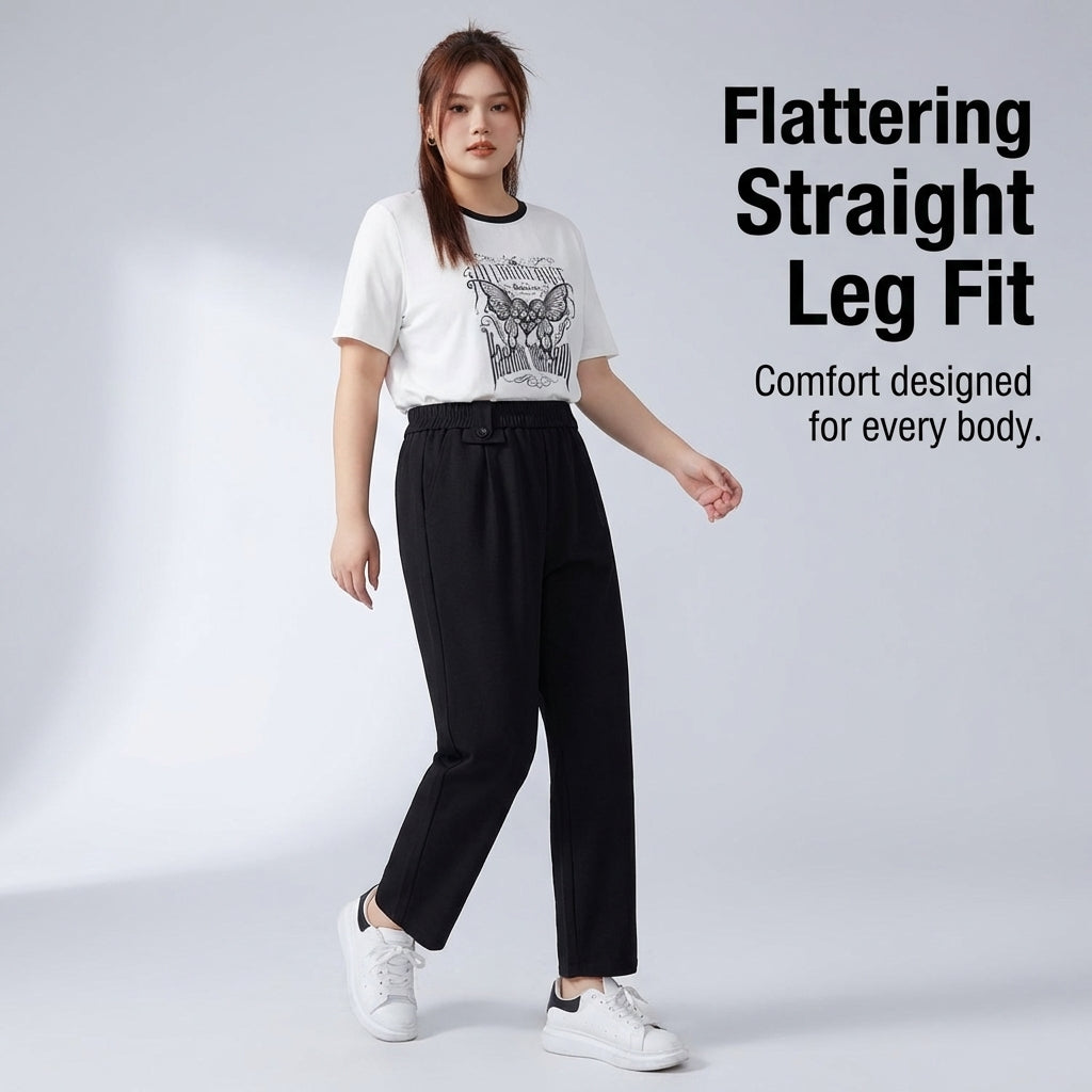 Pants for Casual Wear Made from Soft Viscose, High Waist Straight Leg Design for Plus Size Women, Comfortable with Medium Stretch