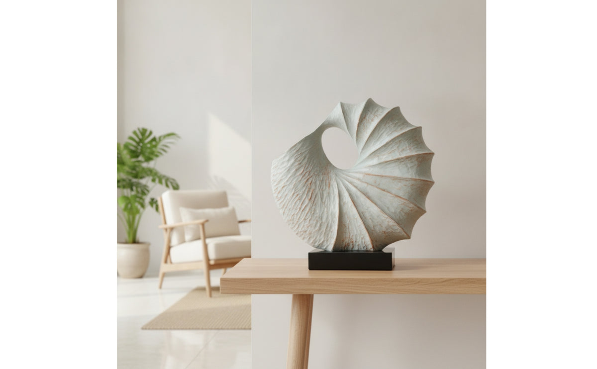Shell Sculpture Distressed Sculpture with Base Textured Shell Decor for Decorators, Homeowners, Console Table, Living Room, Bookshelf
