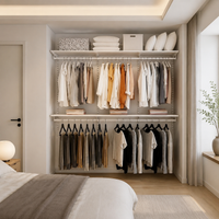 Metal Hanger Rack Width 2m Wardrobe Storage Rack Open Shelf With Hanging Shelf Dark Color