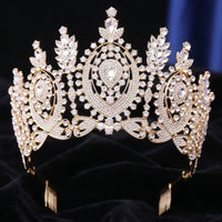 Bridal Crown Baroque Bridal Tiara Ornate Crown with Comb for Pageant Contestants, Artists, Weddings, Stage Performances, Costume Parties