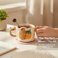 Capybara Stacking Ceramic Mug with Lid and Spoon, 300ml Creative Gift Set