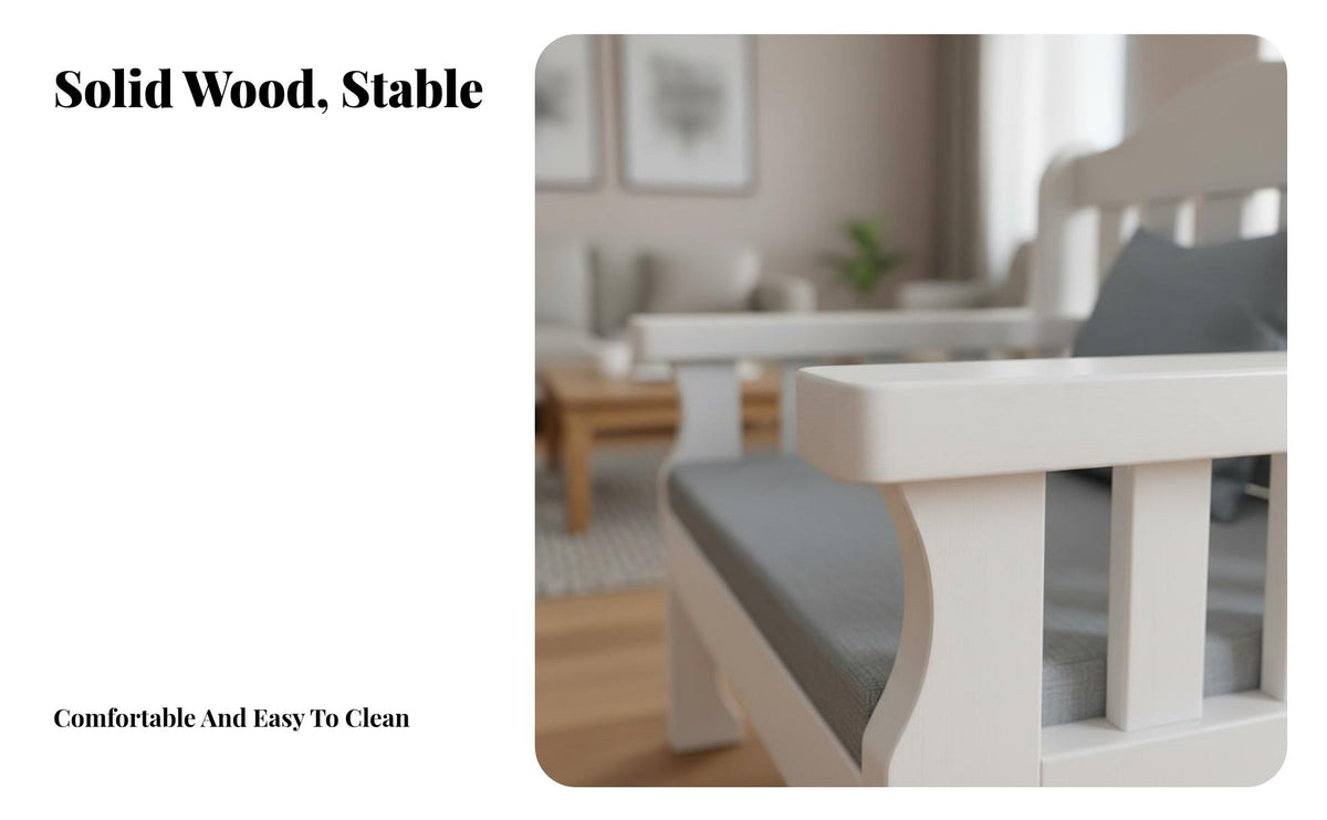 Minimalist Design Solid Wood Sofa Set Thick Cushions Modern Chinese Design Sofa Bench Long-Lasting 3 Piece Wooden Living Room Set High-Density Foam for Apartment Dwellers, Homeowners, Families, Lounge, Home