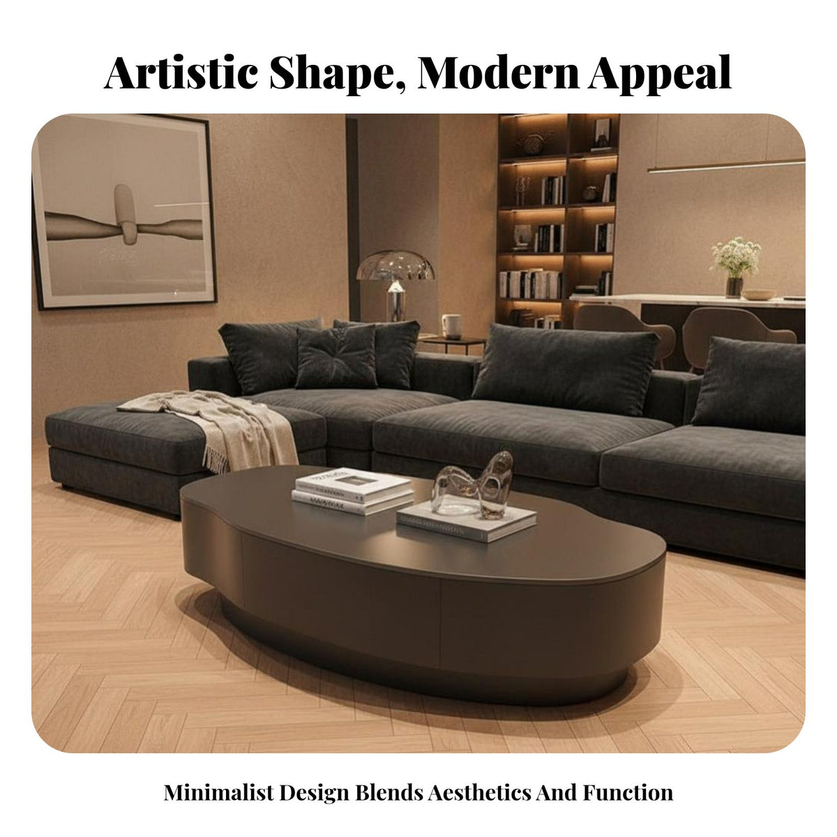 2 Pieces Minimalist Design Asymmetrical Layered Tables Irregular Shape Nesting Coffee Table Set Strong Construction Living Room Furniture Space-Saving for Homeowners, Apartment Dwellers, Families, Lounge Area, Home Office