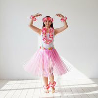 8 Pieces Easy to Wear Hula Grass Skirt Set Elastic Fit Grass Skirt and Lei Set Adjustable Waistband Hawaiian Dancer Costume Double Layer for Adults, Performers, Dancers, Stage Performance