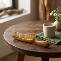 Ergonomic Long-Handled Massage Comb Smooth Sandalwood Comb with Horn Teeth Versatile Scalp Massager Multipurpose